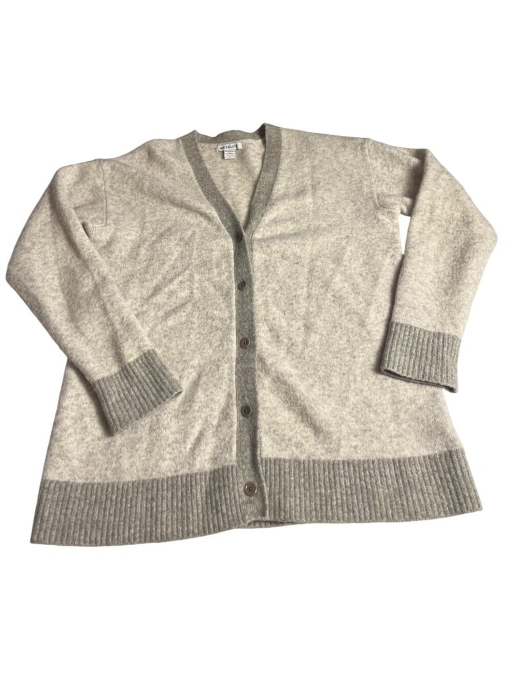 Athleta Westlake Merino Wool Cardigan sweater gray & Cream Medium V-neck preppy